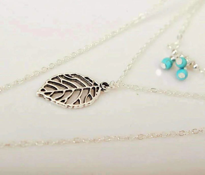 Free Spirit Turquoise Leaf Multi Layer Necklace