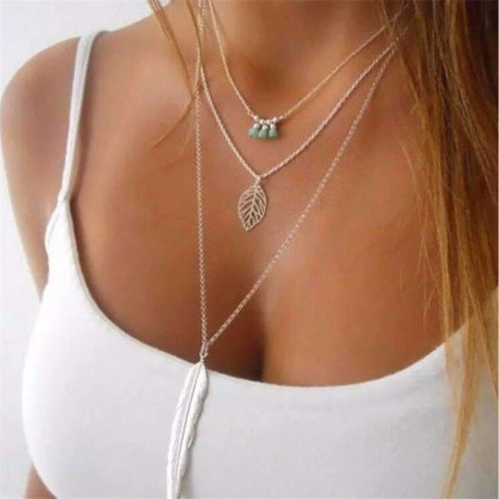 Free Spirit Turquoise Leaf Multi Layer Necklace