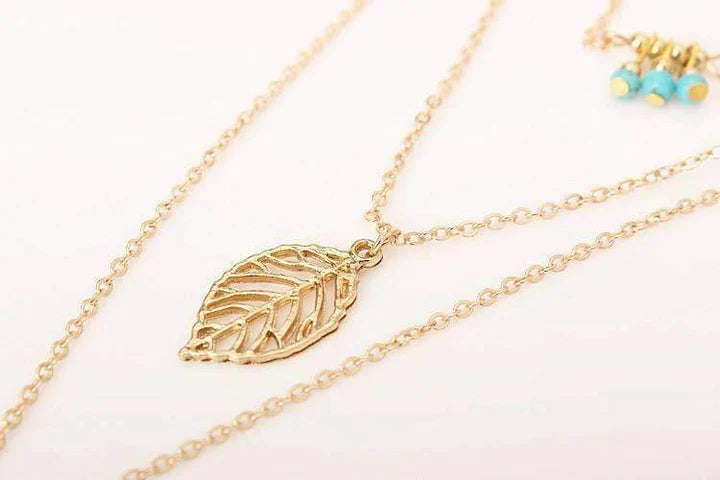 Free Spirit Turquoise Leaf Multi Layer Necklace