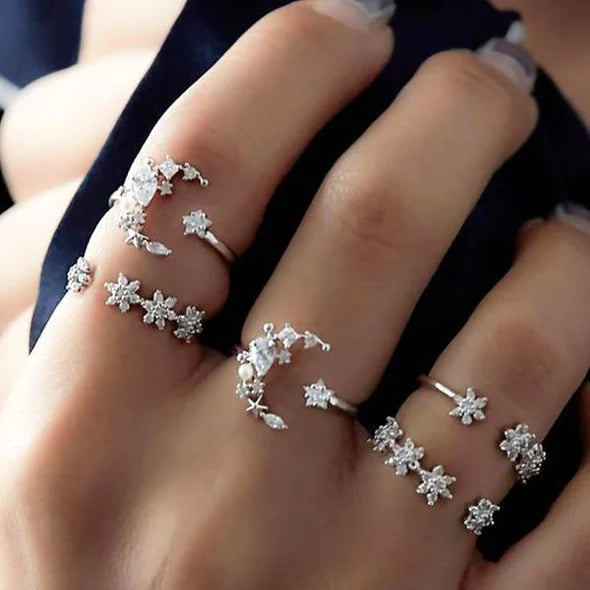Mystic Moonlight Crystal Ring Set